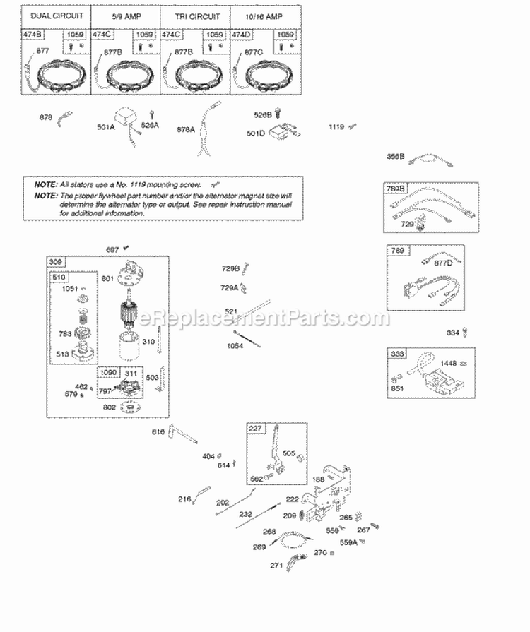 Controls Electric Starter Governor Spring Ignition Diagram and Parts List for 31Q777-0036-E1  Briggs and Stratton Engine